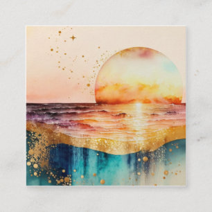 Tarjeta De Visita Cuadrada La Serie de Playa de Acuarela Diseño 3