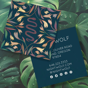 Tarjeta De Visita Cuadrada La serpiente viola místico y mágico boho colorido