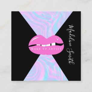 Tarjeta De Visita Cuadrada Labios Mármol Abstracto Rosa  Artista de Maquillaj