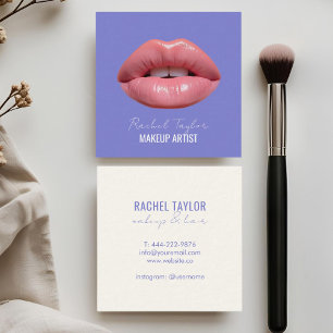 Tarjeta De Visita Cuadrada Labios rosados   Guay Blue Makeup Square