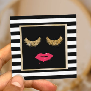 Tarjeta De Visita Cuadrada Labios y azotes maquillan a artista moderno en fra