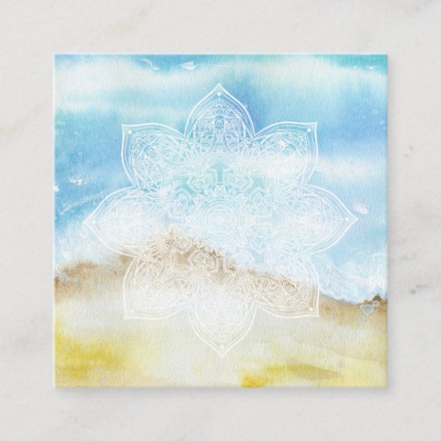 Tarjeta De Visita Cuadrada *~* Lacey blanco Mandala Beach Ocean Sea Watercolo (Anverso)