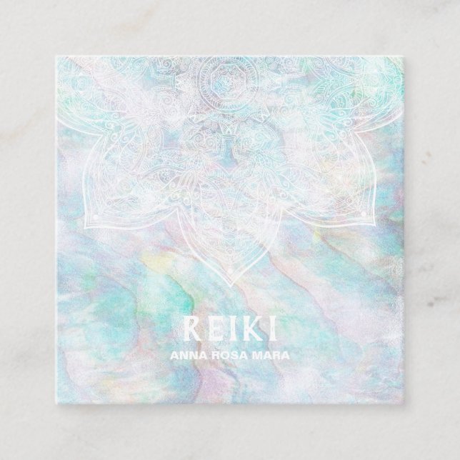 Tarjeta De Visita Cuadrada *~* Lacey blanco Mandala Pastel amarillo rosa azul (Anverso)