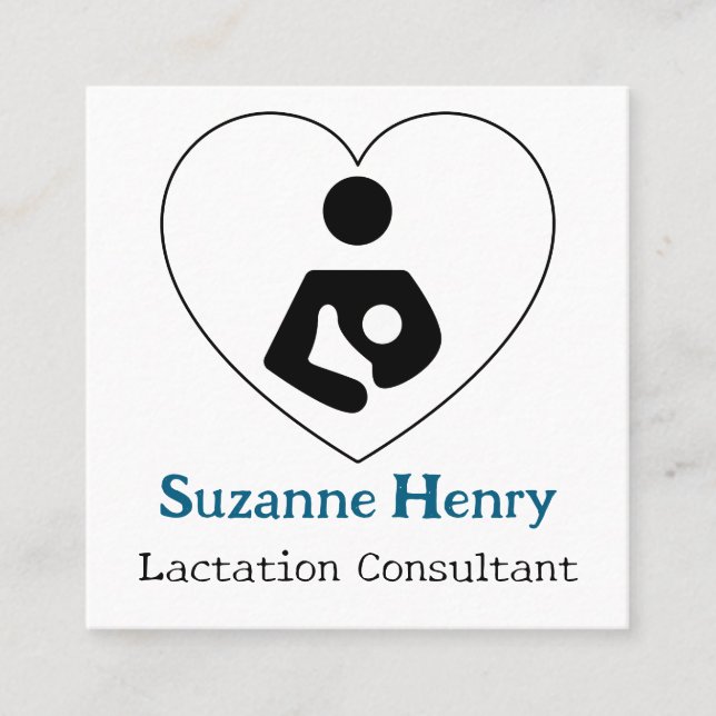 Tarjeta De Visita Cuadrada Lactancia Consultor Enfermería  corazón azul (Anverso)