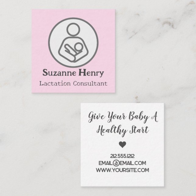 Tarjeta De Visita Cuadrada Lactancia Consultora Leche Lactante (Anverso / Reverso)