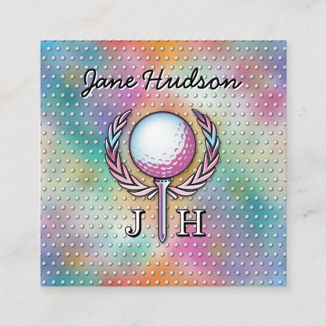 Tarjeta De Visita Cuadrada Lady Golfer Personalizado Monograma Diseño (Anverso)