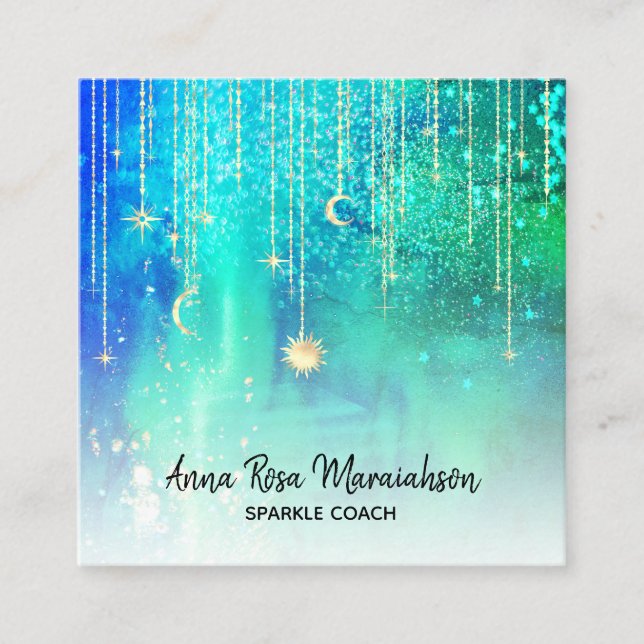 Tarjeta De Visita Cuadrada *~* Las estrellas doradas de sol esparcen cósmico  (Anverso)
