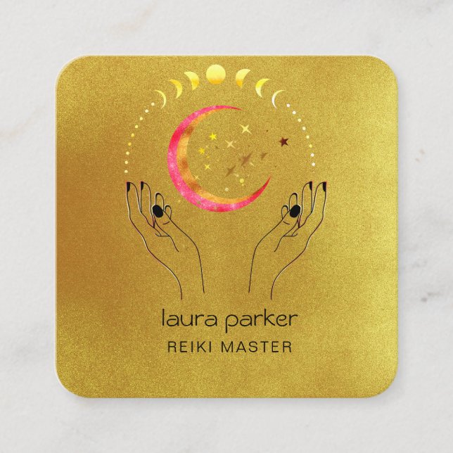 Tarjeta De Visita Cuadrada Las fases de la luna creciente del Reiki del yoga  (Anverso)