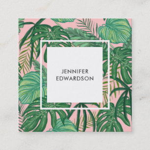 Tarjeta De Visita Cuadrada Las hojas tropicales verdes modernas de la
