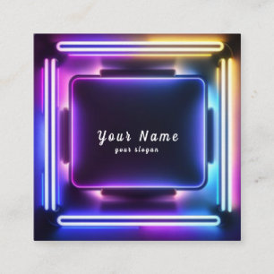 Tarjeta De Visita Cuadrada Las luces de neón coloridas de DJ vibrantes - Dest