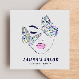 Tarjeta De Visita Cuadrada Las mujeres enfrentan mariposas Salón de belleza P