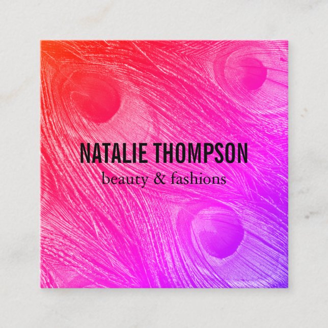 Tarjeta De Visita Cuadrada Las plumas modernas de pavo real brillante (Anverso)