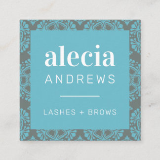Tarjeta De Visita Cuadrada LASHES & BROWS agua turquesa vintage y elegante gr