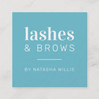 Tarjeta De Visita Cuadrada LASHES & BROWS azul turquesa minimalista moderno