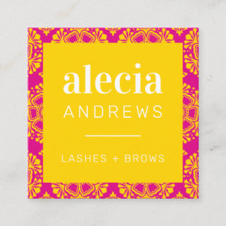Tarjeta De Visita Cuadrada LASHES & BROWS color rosa claro y elegante