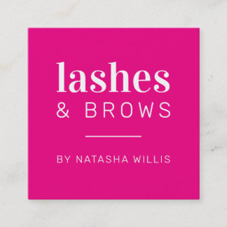 Tarjeta De Visita Cuadrada LASHES Y BROWS modernos minimalistas de color rosa