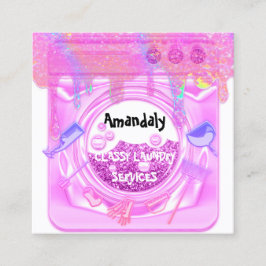 Tarjeta De Visita Cuadrada Laundry Washing Cleaning Service QR Code White