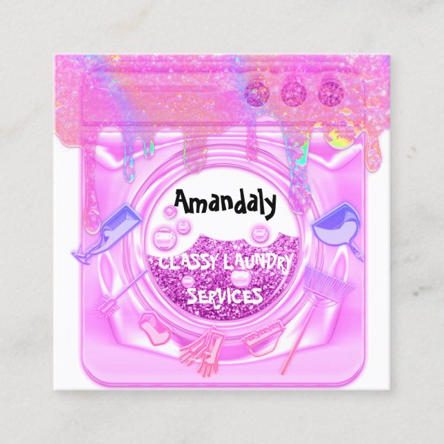 Tarjeta De Visita Cuadrada Laundry Washing Cleaning Service QR Code White (Anverso)
