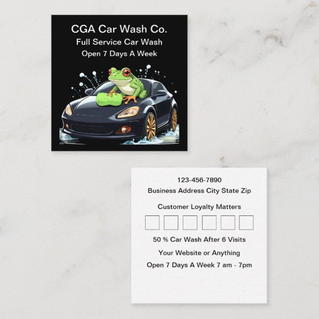 Tarjeta De Visita Cuadrada Lavado de Auto Lealtad del Cliente (Anverso / Reverso)
