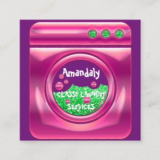 Tarjeta De Visita Cuadrada Lavadora Lavadora Lavandería Limpieza Hogar Código (Anverso)