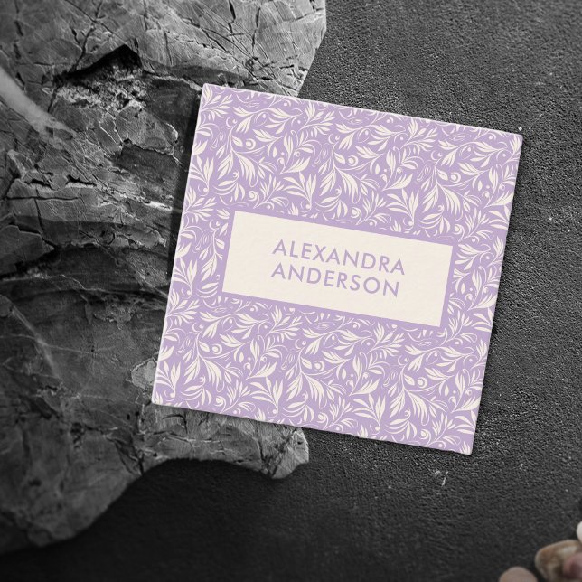 Tarjeta De Visita Cuadrada Lavanda de patrón mínimo de hojas botánicas (Minimal Botanical Leaves Pattern Lavender Square Business Card)