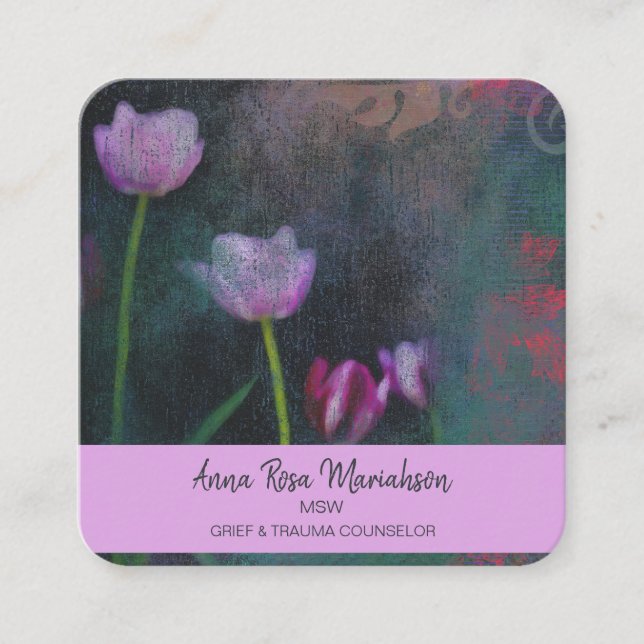 Tarjeta De Visita Cuadrada *~* Lavanda gris rosa Tulip Shabby Grunge de época (Anverso)