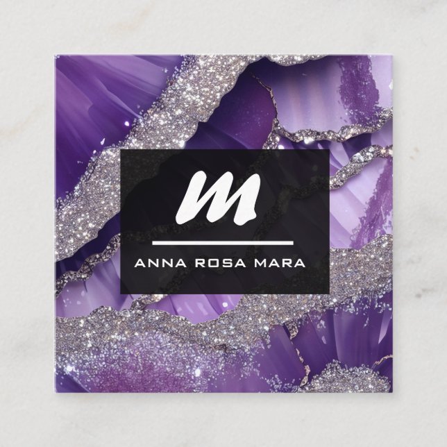 Tarjeta De Visita Cuadrada *~* Lavanda morada Glam Luxe QR inicial AP66 (Anverso)