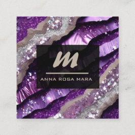 Tarjeta De Visita Cuadrada *~* Lavanda morada Glam QR Luxe Inicial AP66