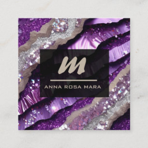 Tarjeta De Visita Cuadrada *~* Lavanda morada Glam QR Luxe Inicial AP66