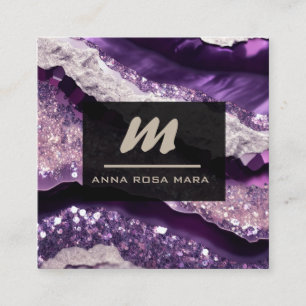 Tarjeta De Visita Cuadrada *~* Lavanda morada Glam QR Luxe Inicial AP66