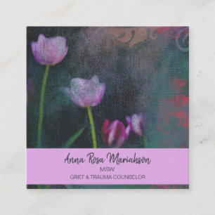 Tarjeta De Visita Cuadrada *~* Lavanda rosa Tulipán gris Shabby Grunge de épo