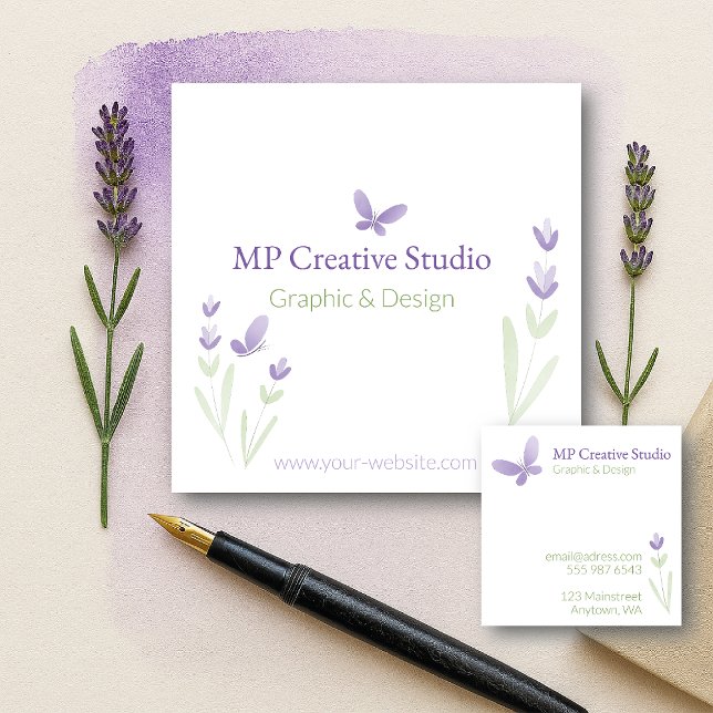 Tarjeta De Visita Cuadrada Lavender Business Branding (Subido por el creador)