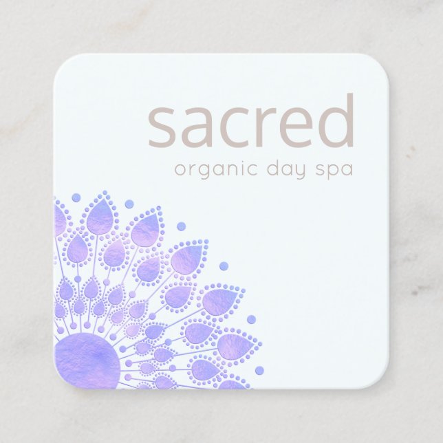Tarjeta De Visita Cuadrada Lavender Lotus Flower Mandala (Anverso)