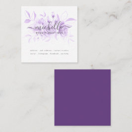 Tarjeta De Visita Cuadrada Lavender Purple Floral Script Beautique