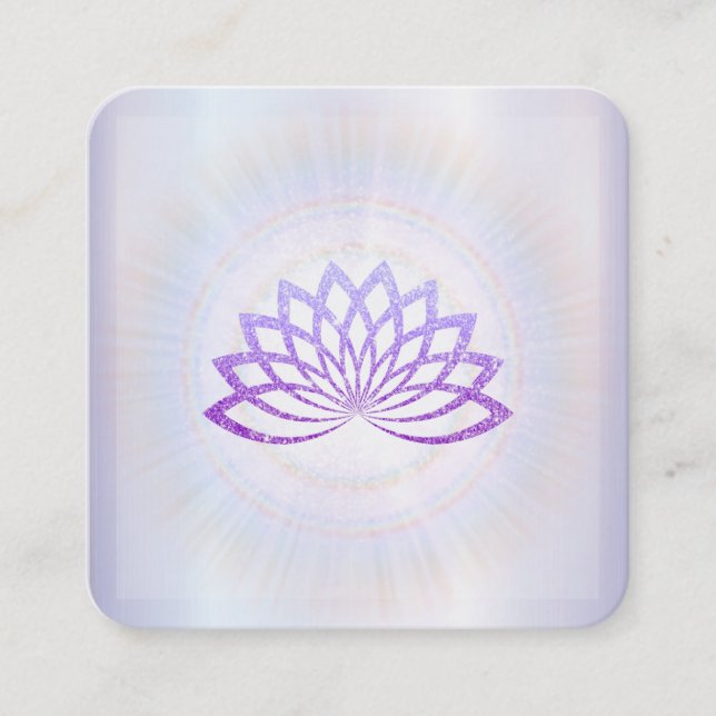 Tarjeta De Visita Cuadrada *~* Lavender Rays Reiki Energy Healing Lotus (Anverso)