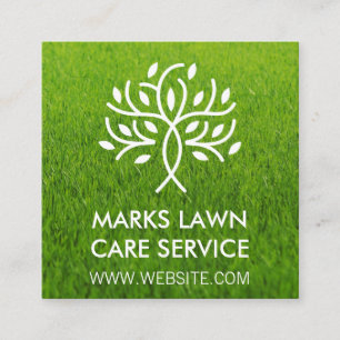 Tarjeta De Visita Cuadrada Lawn   Logotipo de árbol estilizado