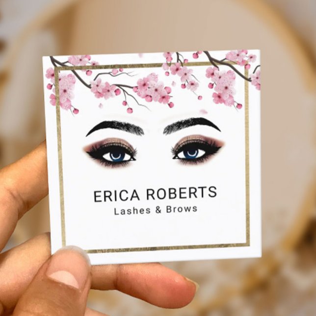 Tarjeta De Visita Cuadrada Lazas Brows Makeup Artista Cherry Blossom Salon (Subido por el creador)
