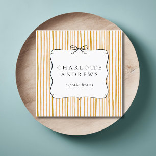 Tarjeta De Visita Cuadrada Lazo Vintage de Raya Amarillo Blanco