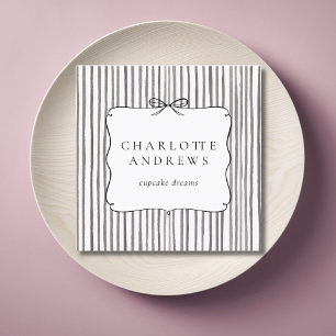 Tarjeta De Visita Cuadrada Lazo Vintage de Raya Blanca Gris