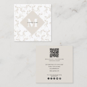 Tarjeta De Visita Cuadrada Leaf decorativa Beige-Botánica Código QR moderno