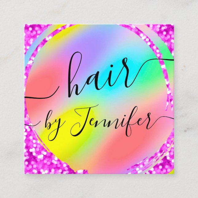 Tarjeta De Visita Cuadrada Lealtad 6 Golpes de pelo Lash Maquillaje Arcoiris  (Anverso)