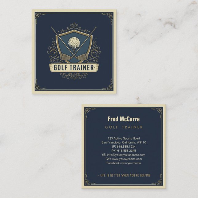 Tarjeta De Visita Cuadrada Lección de entrenador de golf profesional (Anverso / Reverso)