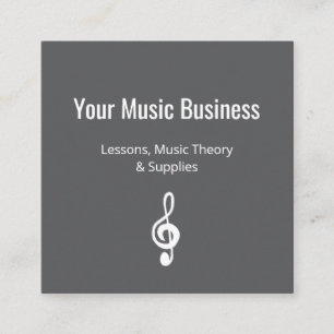 Tarjeta De Visita Cuadrada Lecciones musicales Código QR Simple Grey Treble C