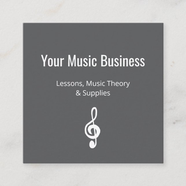 Tarjeta De Visita Cuadrada Lecciones musicales Código QR Simple Grey Treble C (Anverso)
