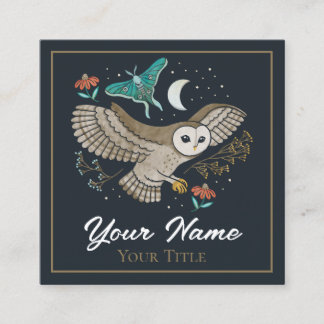 Tarjeta De Visita Cuadrada Lechuza de grano nocturno de Woodland y Luna Moth