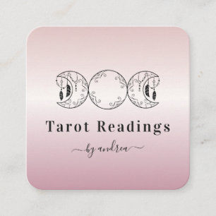 Tarjeta De Visita Cuadrada Lector de tarot celestial Boho Triple Moon Rosa Go