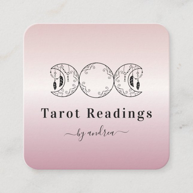 Tarjeta De Visita Cuadrada Lector de tarot celestial Boho Triple Moon Rosa Go (Anverso)