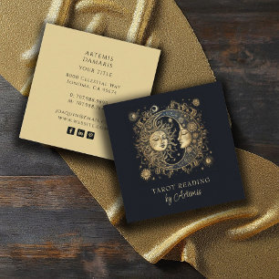 Tarjeta De Visita Cuadrada Lector de tarot místico de Sun Moon Celestial