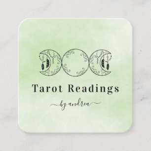 Tarjeta De Visita Cuadrada Lector de tarot verde de la triple luna Boho Energ