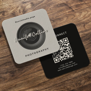 Tarjeta De Visita Cuadrada Lente de cámara gris claro fotografía 